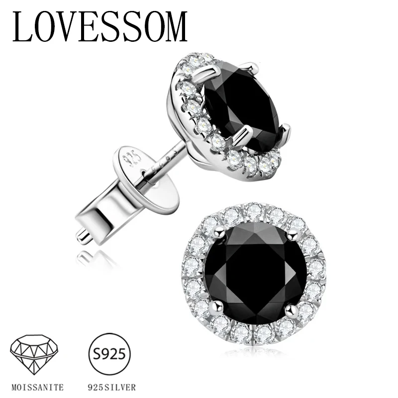 

A pair of 925 sterling silver black round moissanite stud earrings, stylish and trendy for both men and women.