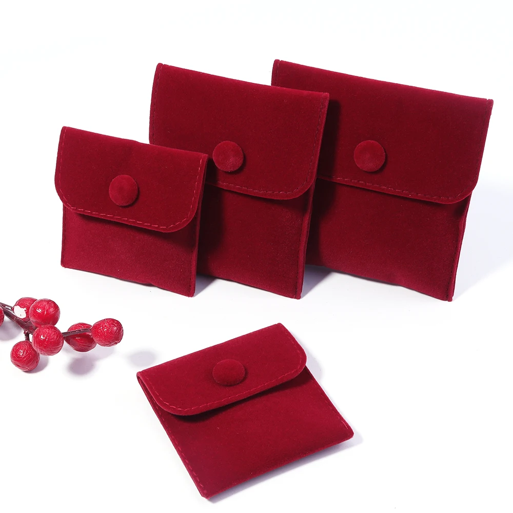 

1Pc/Lot Velvet Jewellery Packaging Pouch Snap Button Bag Rings Earring Bracelet Necklace Storage Wedding Party Chic Gift Pouches