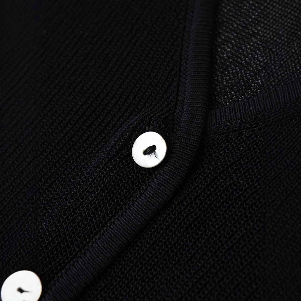 Moda feminina manga comprida malha cardigã estilo rede olho bainha inferior agasalhos linha A