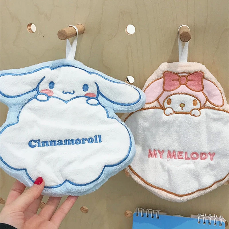 Kawaii Sanrio Cinnamoroll Hand Wipe Towel Hangable Thickened Absorbent My Melody Kuromi Coral Fleece Quick-drying Hand Towel