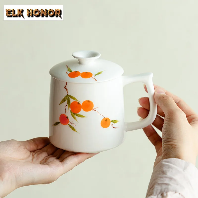 

330ml Hand-painted Persimmon Coffee Mug Oatmeal Breakfast Mug Afternoon Tea Mug Household Office Water Cup Teaset Ornaments Gift