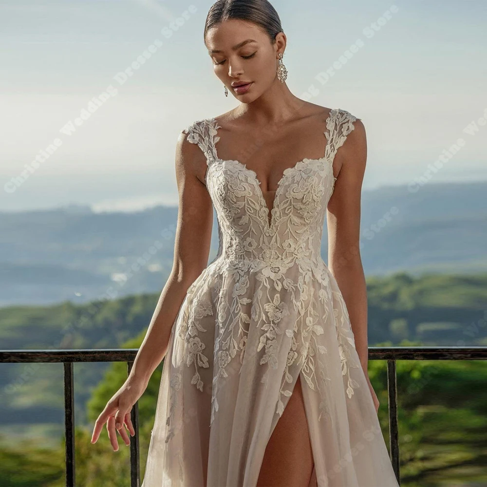 Vestidos De Novia De lentejuelas brillantes elegantes, Vestidos De Novia Sexy con cuello en V, vestido De Novia con estampado De encaje, vestido De banquete De compromiso De línea a