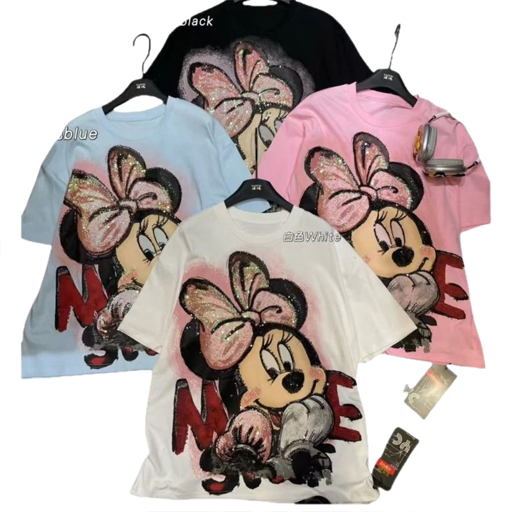 Cartoon Print Spring/summer Women's Round Neck Pullover, Medium To Long, Cute and Fashionable Women's T-Shirt Top, 2026 New Item