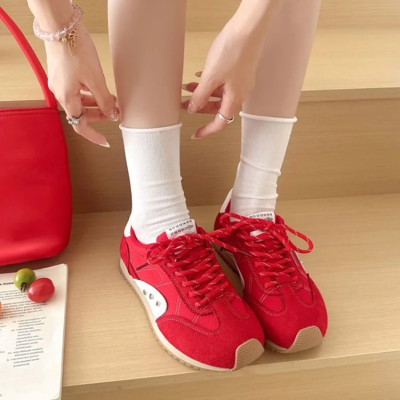 Retro Color Block Sneakers Women Soft Flat Running Shoes Lace Up Multicolor Casual Walking Footwear Outdoor Vintage Trainers view 4