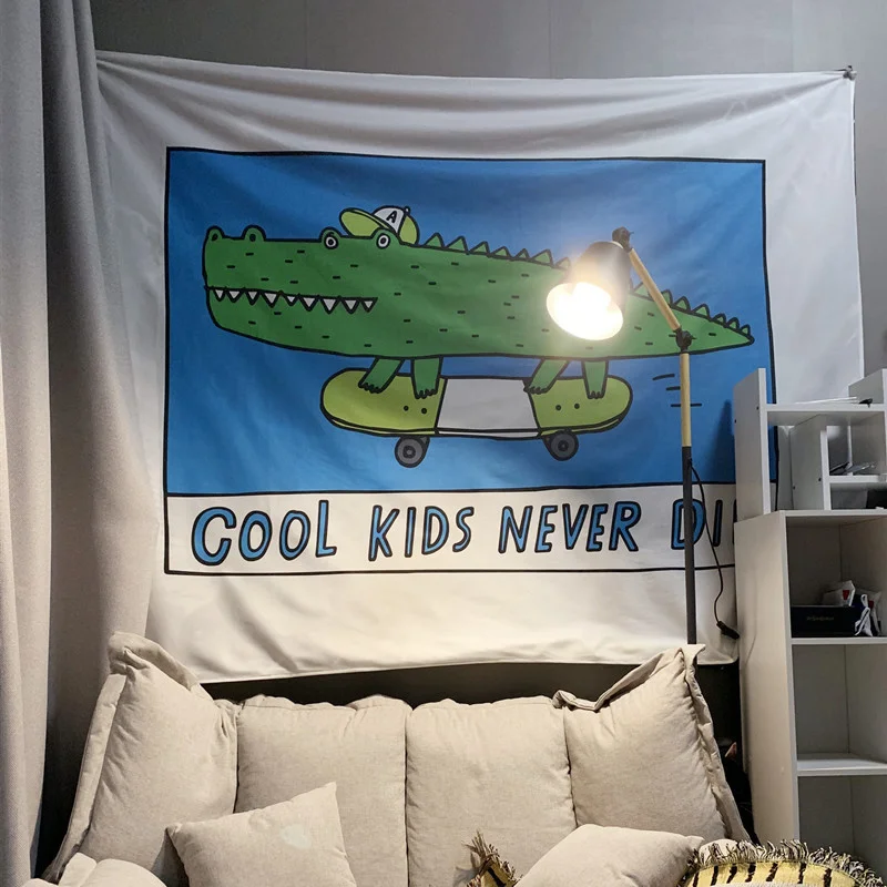 Crocodile Tapestry Wall Hanging Cartoon Cool Kids Never Die Tapestries Blue Curtain Gift Background Cloth Cover Home Decor