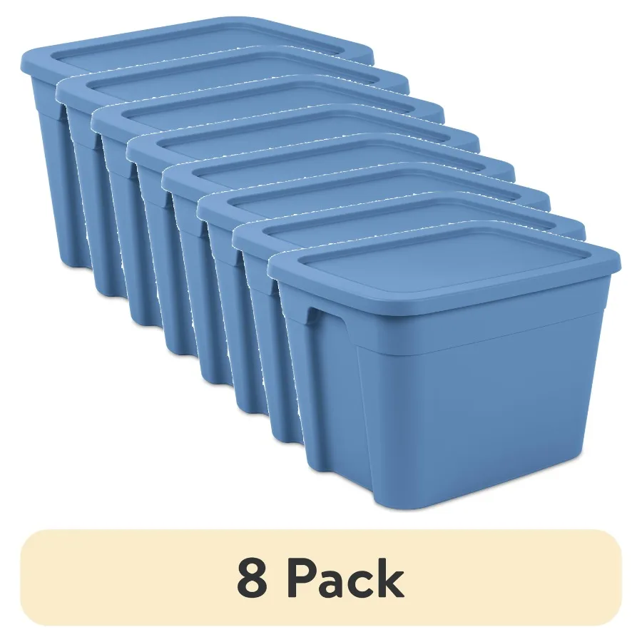 

8-Pack 18-Gallon Plastic Storage Tote with Snap-On Lid, Stackable for Home Garage Organization, Blue Durable Bins for Clutter-F