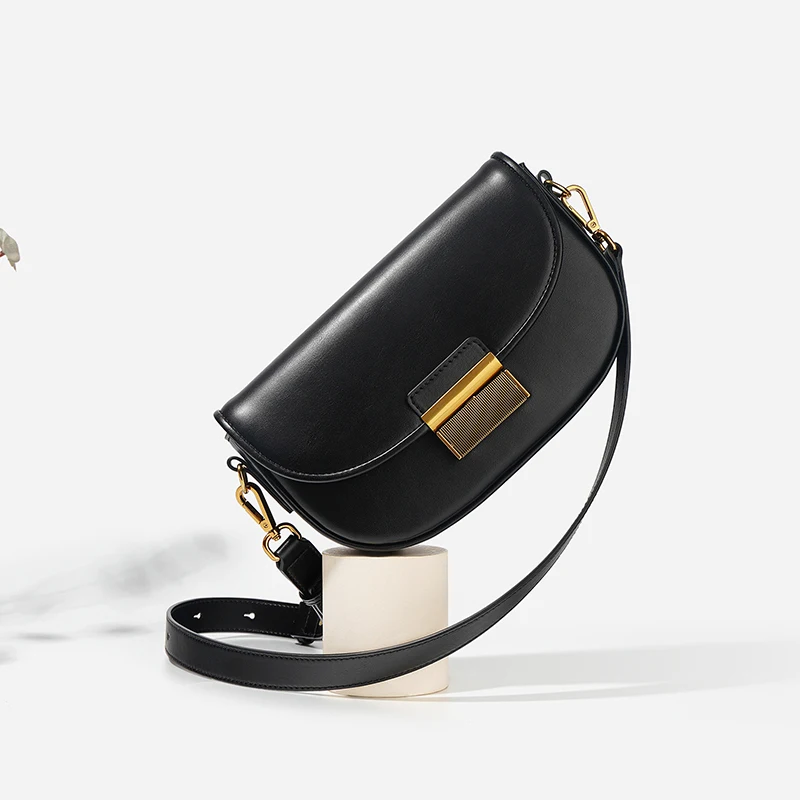 New Lady Cowhide Split Leather Saddle Bag Female Underarm Saddle Crossbody Luxury Designer Single Shoulder Crossbody For Women