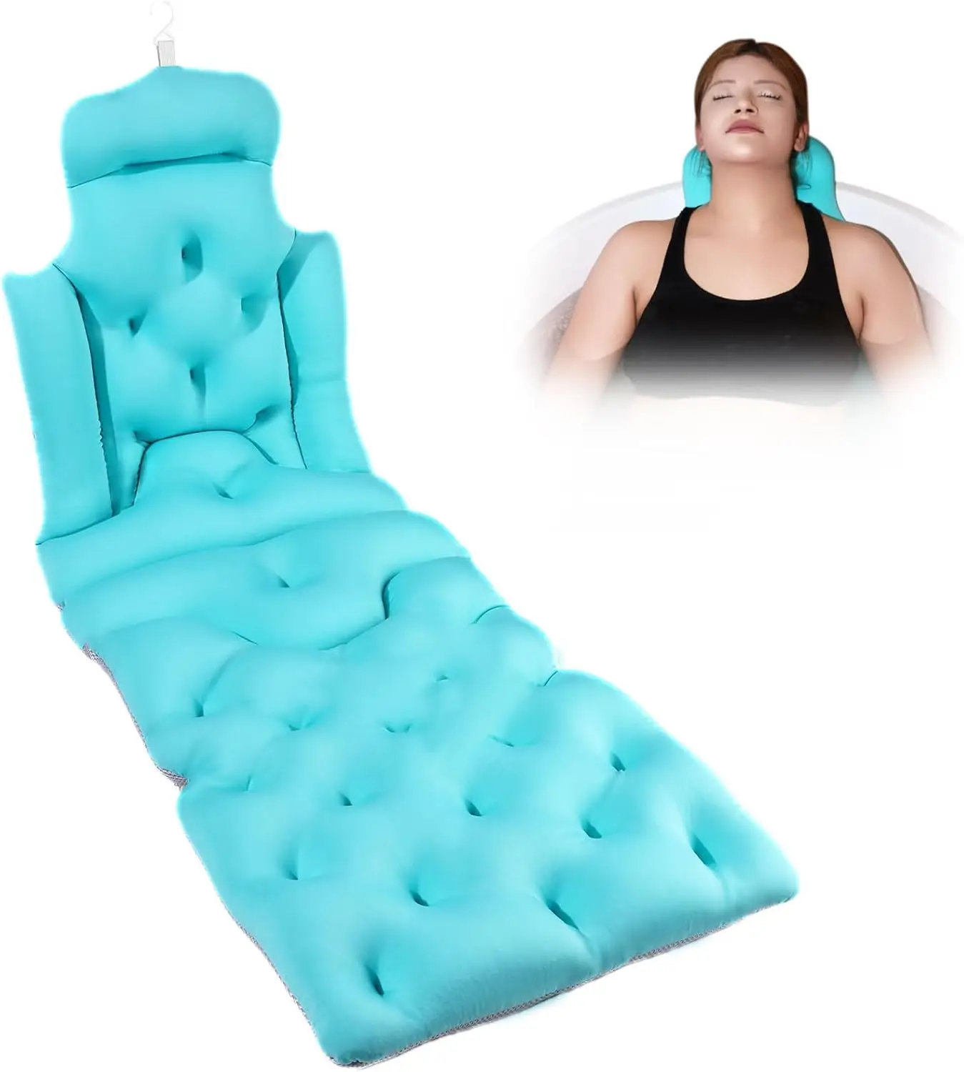 

51x16 Inch Thick Bathtub Cushion with Neck & Back Support, Laundry Bag Included, Ocean Blue