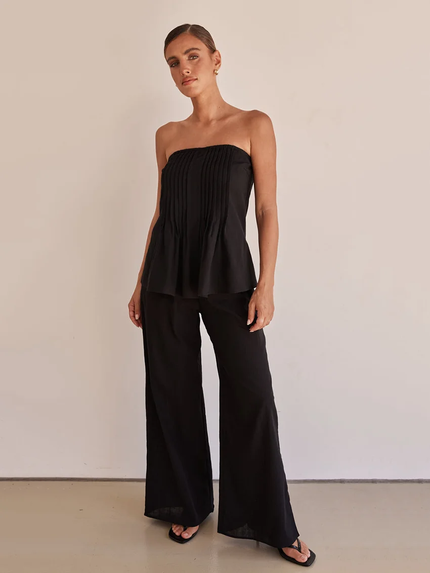 Marthaqiqi Home Clothes Female Tank Tops Sleepwear Sleeveless Nightie Strapless Nightgowns Backless Pajamas Pants Nightwear Suit