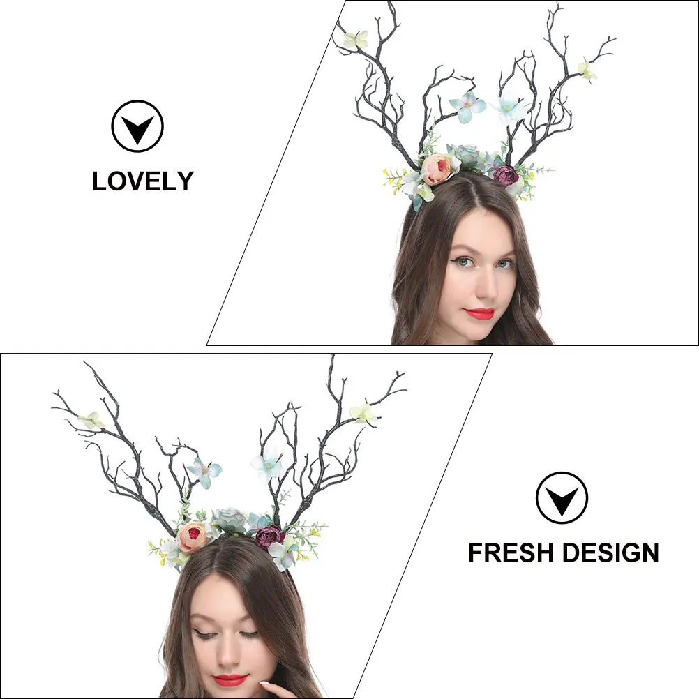 

Antler Headband Bands Deer Horn to Weave Elk Wire Costume Antlers Reindeer Plastic Tree Branch Man Hair Hoop Headpiece