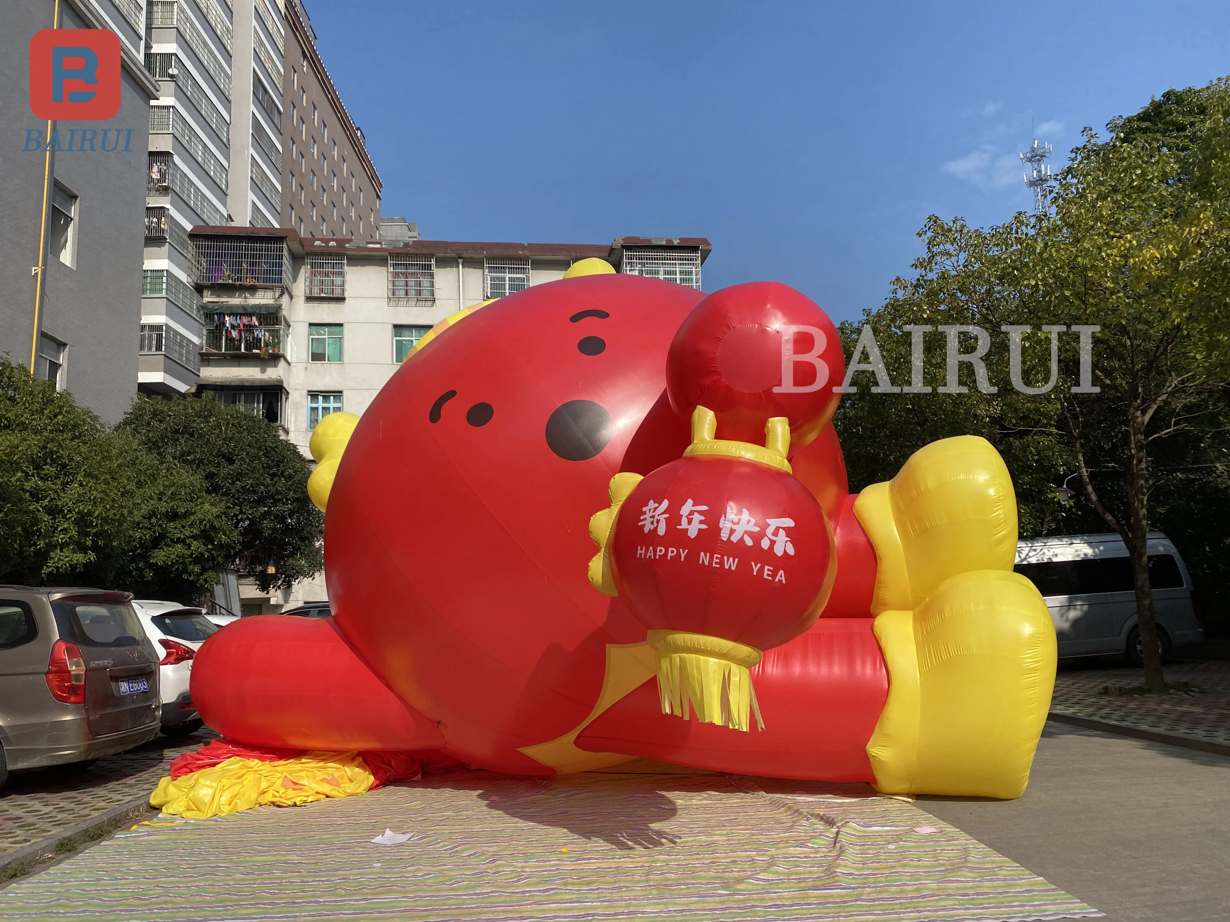 Aufblasbare Smiley-Laterne rote Kugel Neujahr Maskottchen Cartoon Modell Platz kann angepasst werden