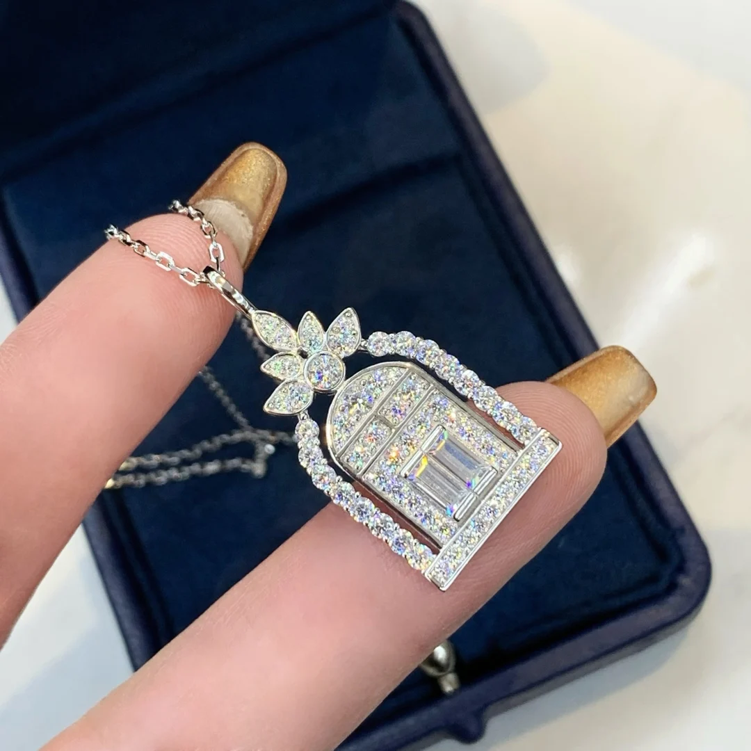 

S 925 sterling silver plated 18K white gold Happiness Gate women's necklace Inspired design. The Gate of Fortune