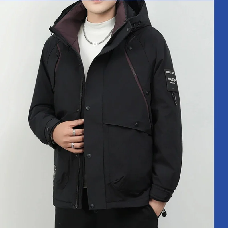 Luxury High-end Winter Down Jackets Men Warm Cargo Jacket White Duck Down Coat Pockets Business Casual Windproof Outerwear Black