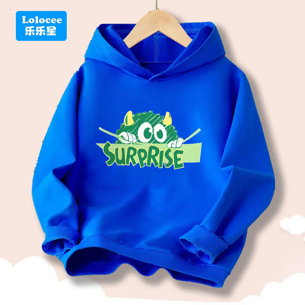 Cartoon Monster Graphic Hooded Sweatshirts Unisex Surprise Hoodies Casual Loose Fit Boys Spring Autumn Streetwear Clothes