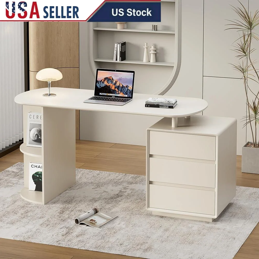 

Современный стол для домашнего офиса с ящиками и полками для хранения. Регулируемая рабочая станция. Письменный стол простого стиля. Учеба и работа.