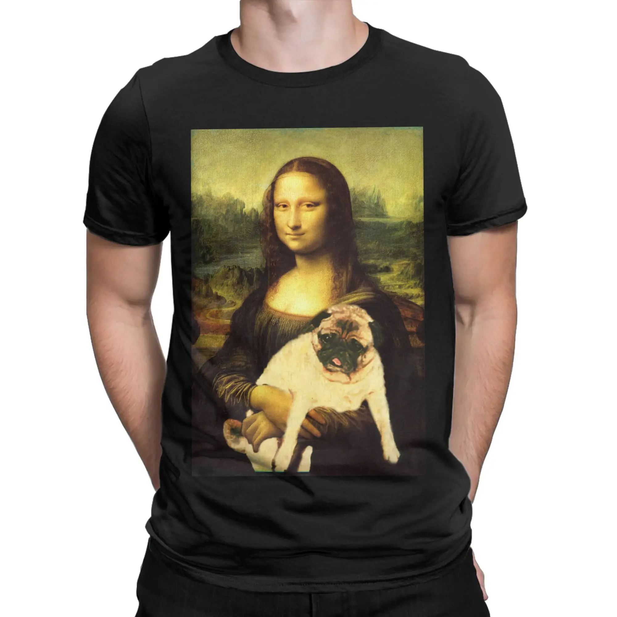 Casual MONA LISA PUG gcz02lz3czr T-Shirt Men O Neck 100% Cotton T Shirt  Short Sleeve Tees Gift Idea Clothes