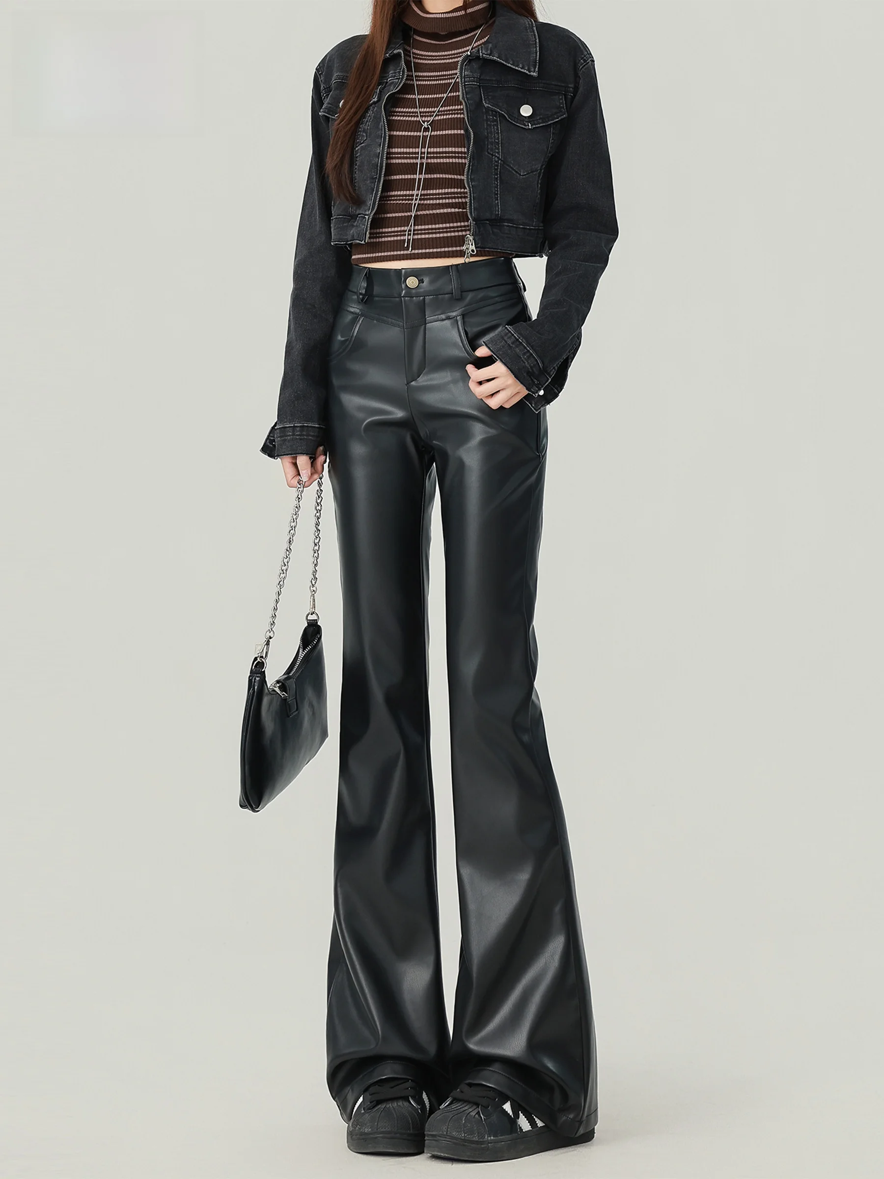 

Женские брюки-клеш с высокой талией, прямые, без стрейча, в американском стиле, для высоких, осенняя новинка, повседневные