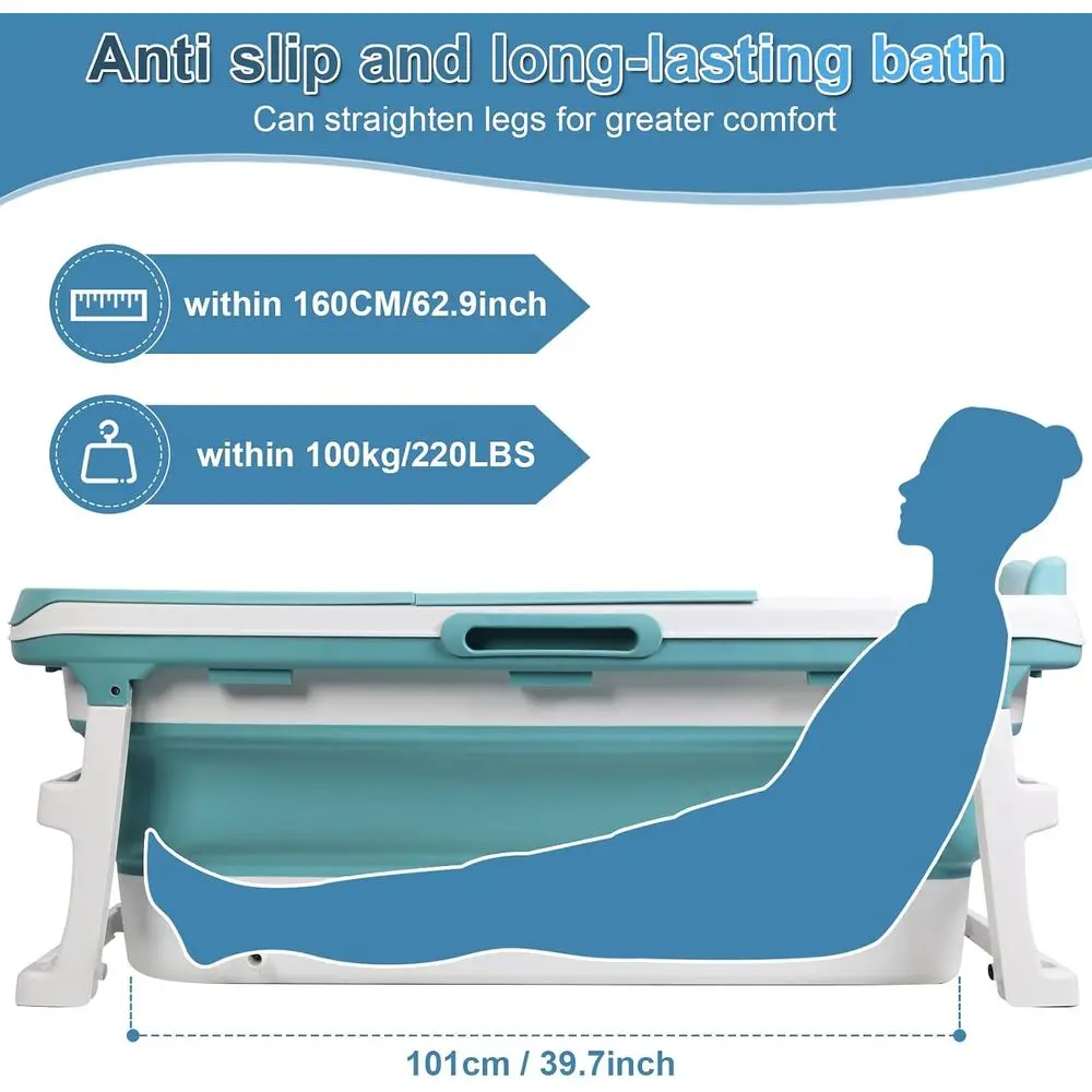 Portable Bathtub, 58/56/50/46 Inch Collapsible Bathtub, reestanding oldable or Adults, olding Tub or Shower, Hot Bath, Ice Bath