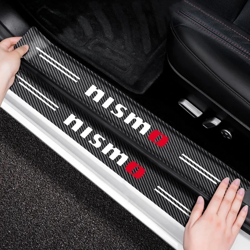 4Pcs Carbon Fiber Car Door Threshold Plate Stickers For Nissan Nismo Note Armada Pulsar Pathfinder X-Trail Qashqai Accessories