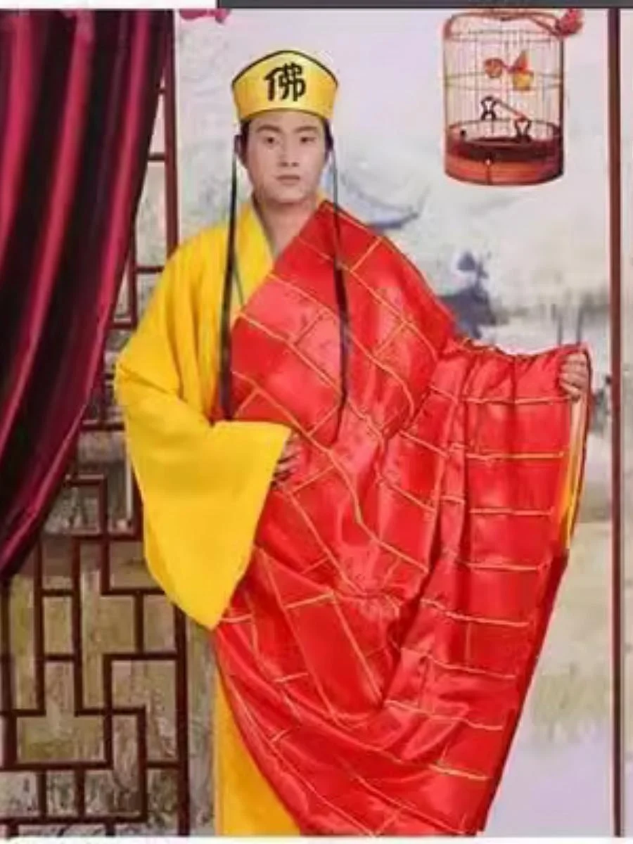 

Halloween Monastic Costume Wusheng Performance Robe Shaolin Temple Attire Buddhist Cassock Ancient Chinese Stage Outfit