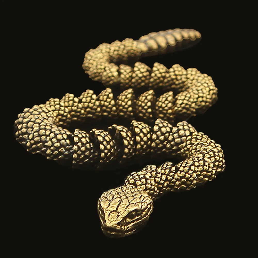 34cm Brass Rattlesnake Statue Movable Articulated Snake Ornament Vintage Desktop Crafts Office Home Decor Collection