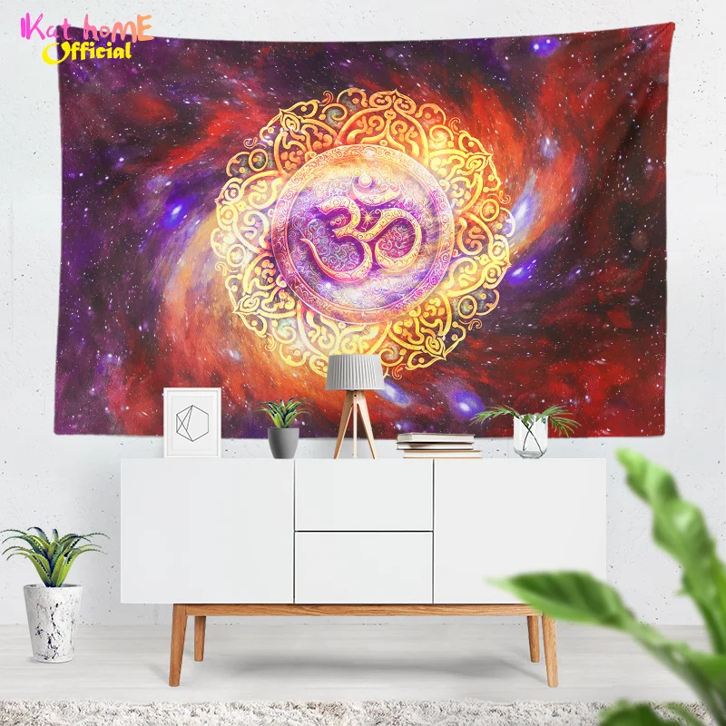 OM Mandala Tapestry Chakra Wall Hanging Psychedelic Galaxy Yoga Meditation Healing Wall Cloth Reiki Altar Cloth Wall Cloth Large