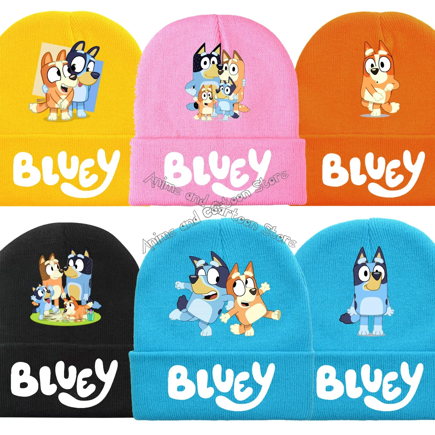 Blueys Bingo New Knitted Hat for Children Cartoon Anime Beanies Cap Winter Kids Street Hats Kawaii Outdoor Warm Knitted Cap Gift