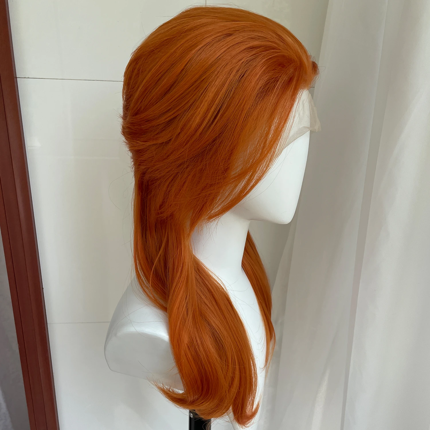 Darker Orange 13x4 Synthetic Lace Front Wigs Women Cosplay Shoulder Length Short Curly Synthetic Wigs Layers Ponytails Glueless