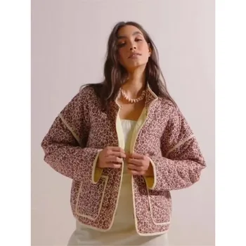 Nieuwe Chique Vintage Katoenen Jas Met Bloemenprint Herfst Winter Damesjack Met Lange Mouwen Vest Streetwear Korte Gewatteerde Jas