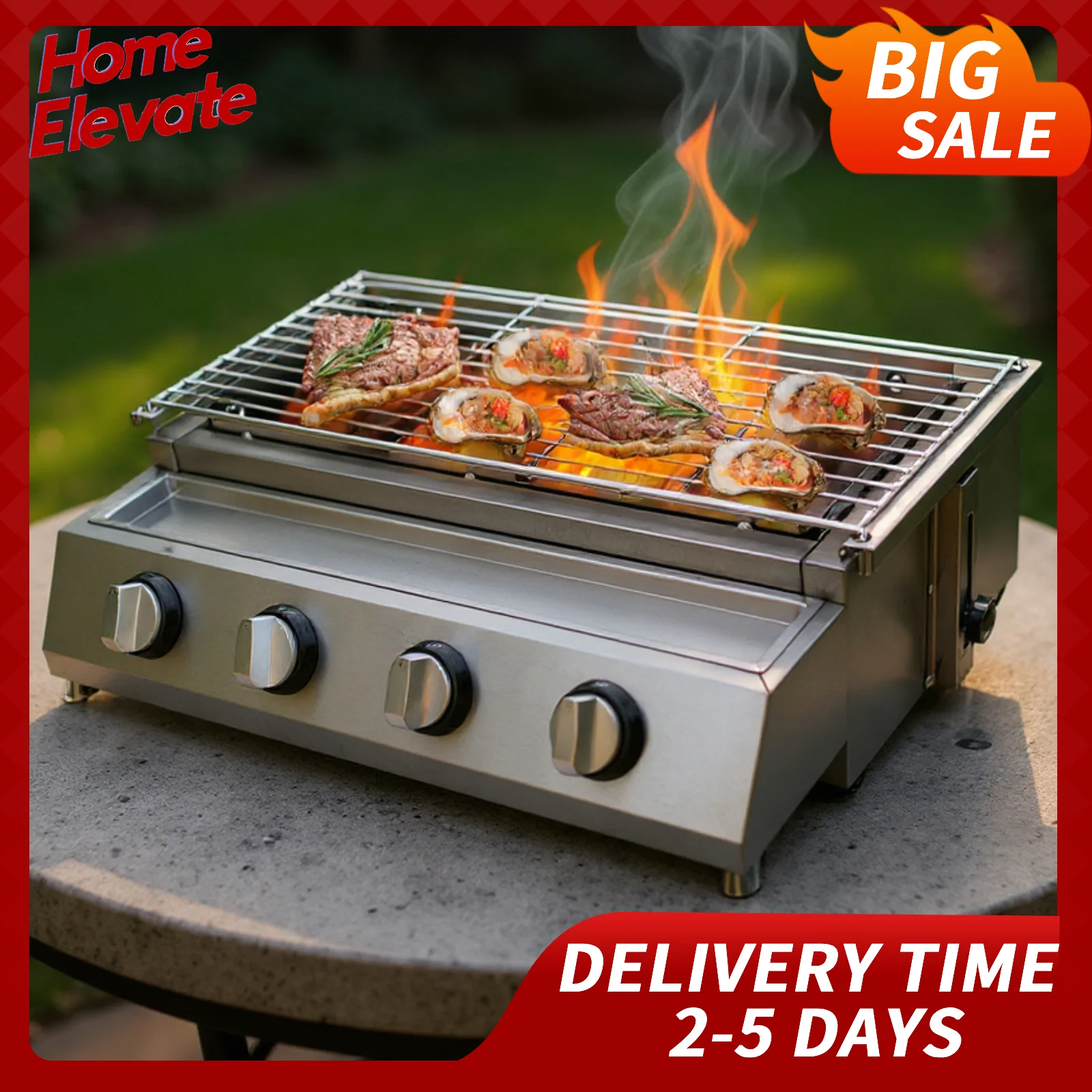 

Stainless Steel Propane Gas Grill Smokeless BBQ Barbecue Grill Outdoor Backyard Garden Patio Deck Cooking Party Family Gathering