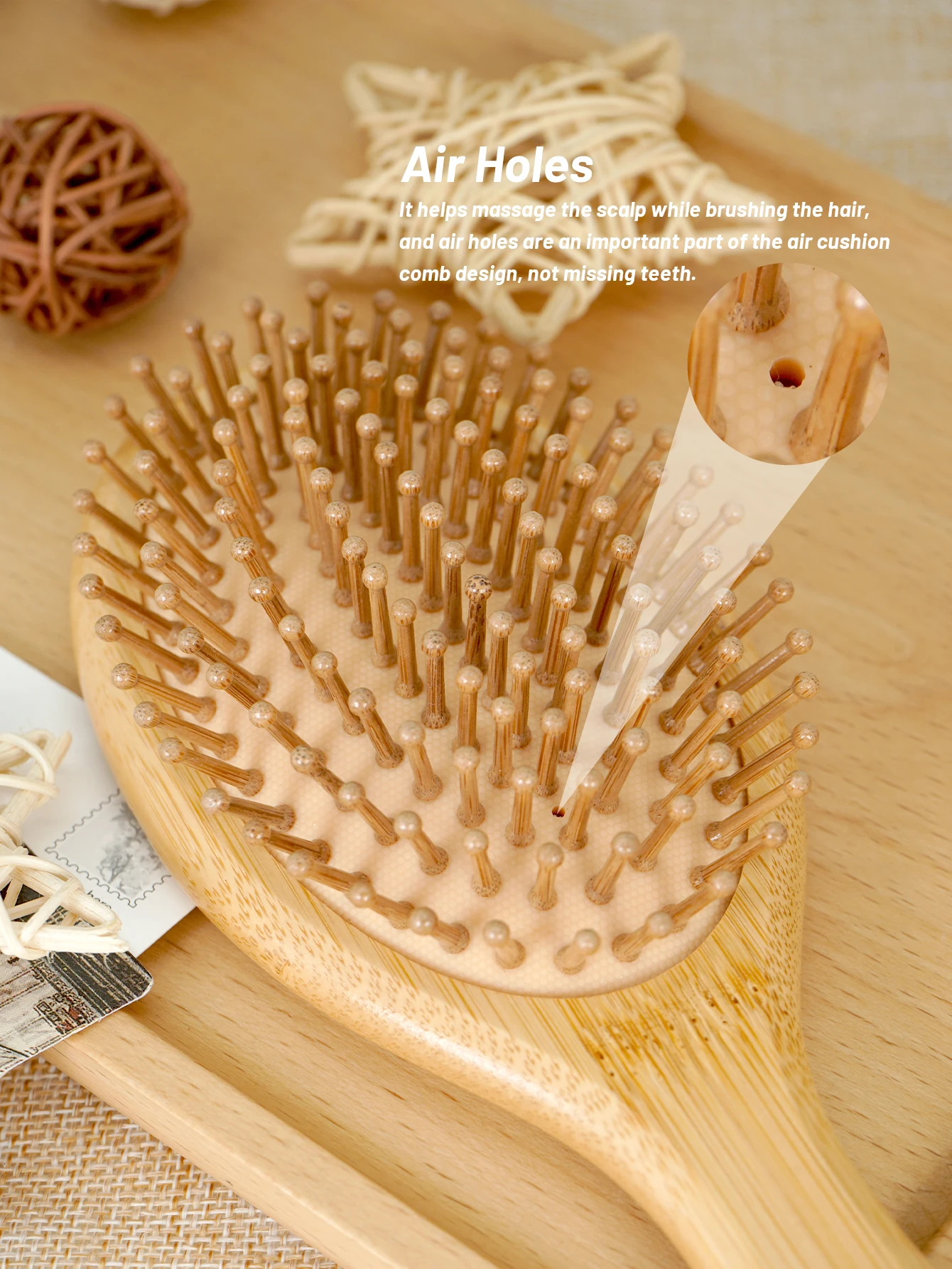 Custom Bamboo Hair Brush Air Cushion Personalized Hairbrush Detangling Scalp Massage Comb Salon Barber Styling Tools view 5