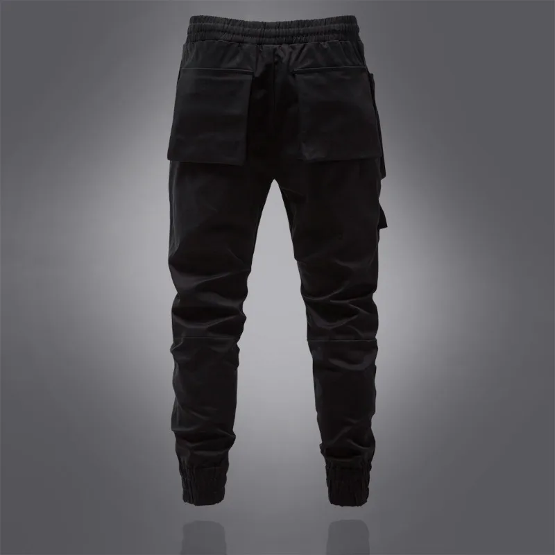 New Cotton Casual Pants Mens Zipper Decorative Large Pocket Elastic Waist Leggings Trousers Men