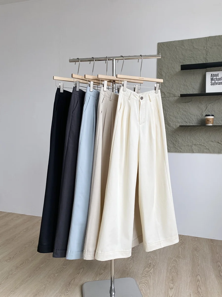 

Elegant High Waist Suit Pants Women's Casual Trousers Spring 2025 Korean Style Pleated Straight Leg Long Pants Commute Style