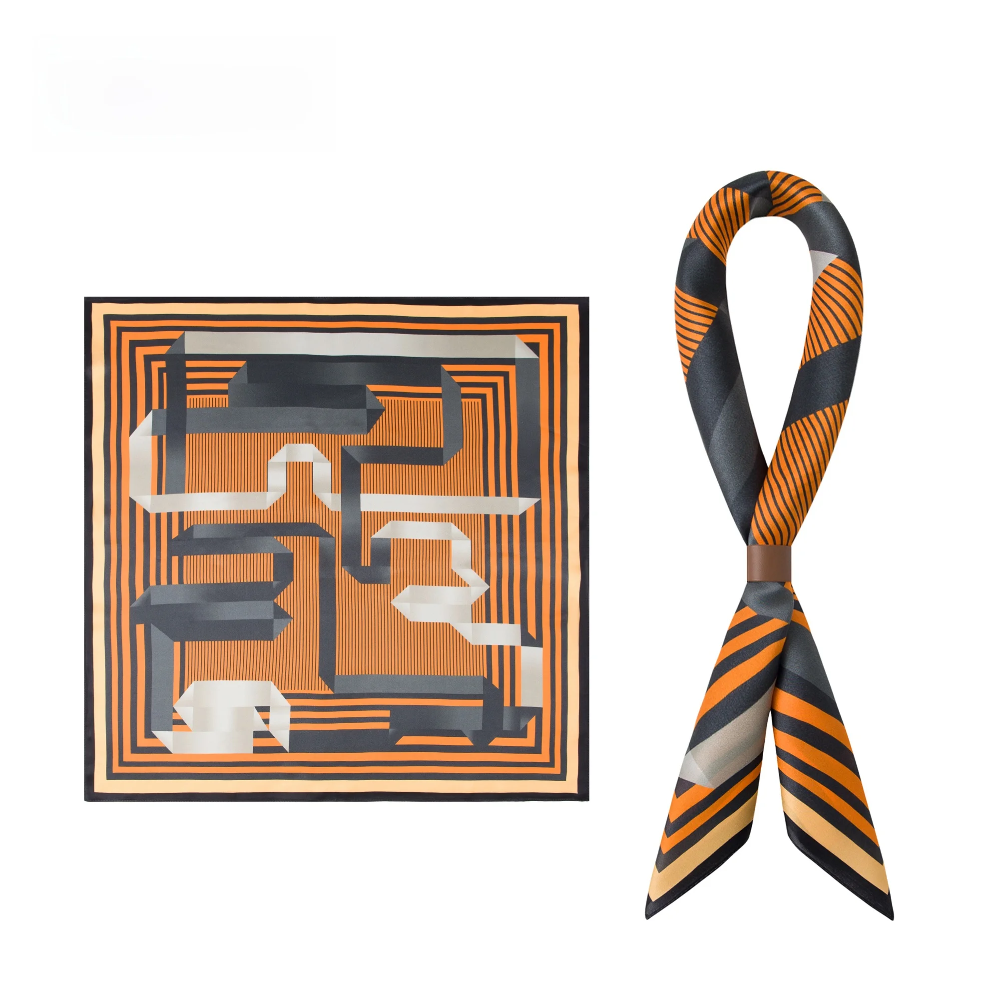 ビジネスマン向けアールデコシルクスカーフタイ、ダイナミックな空間感覚のファッションアクセサリー、スクエアスカーフ、多用途幾何学模様、ユニセックス