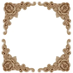 4pcs Natural Floral Wooden Figurines Crafts Wood Carved Corner Appliques Frame Wall Door Furniture Woodcarving Decorative