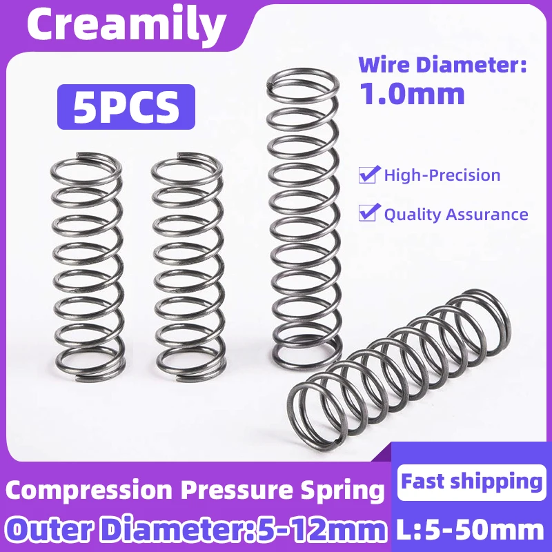 

Creamily 5PCS Compression Spring Pressure Spring High Precision Steel Springs Wire Diameter 1.0mm Outer Dia 5-12mm Length 5-50mm