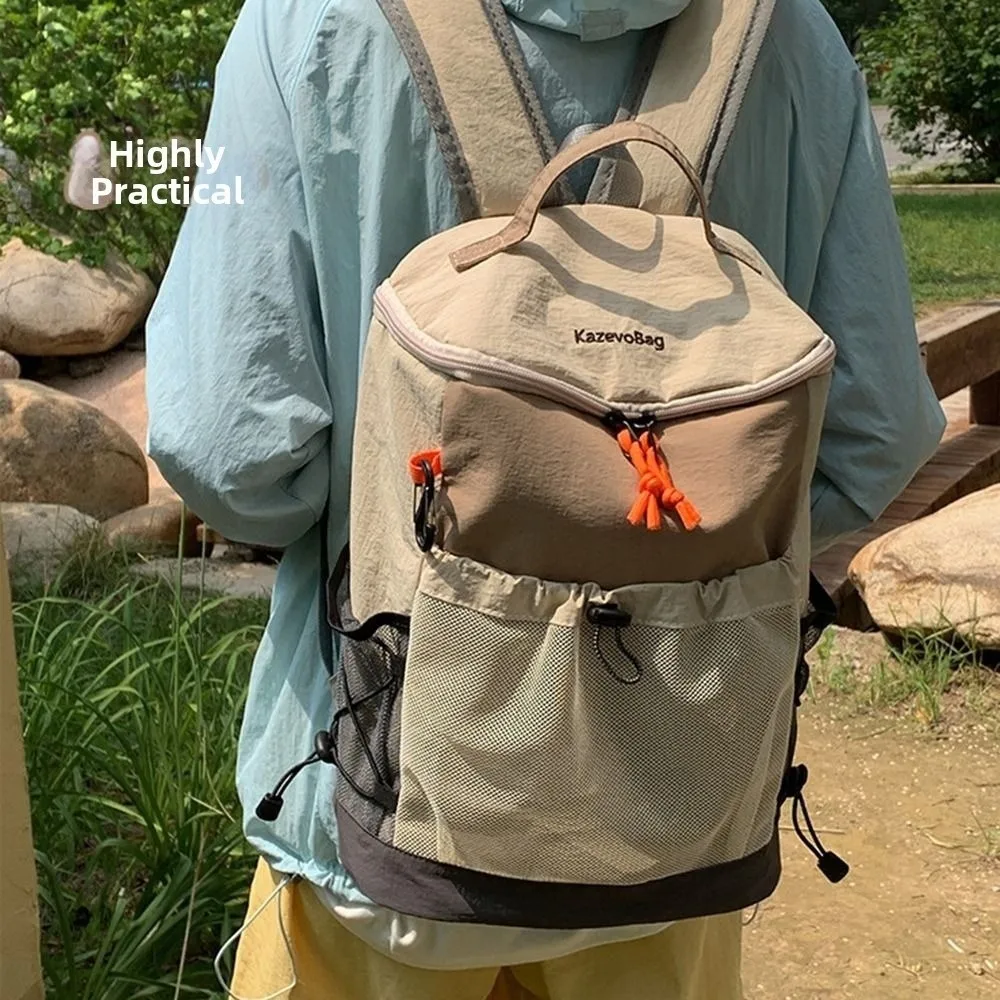 Multiple Pockets Travel School Bag Nylon with Drawstring Outdoor Backpack Large Capacity Lightweight Hiking Backpack