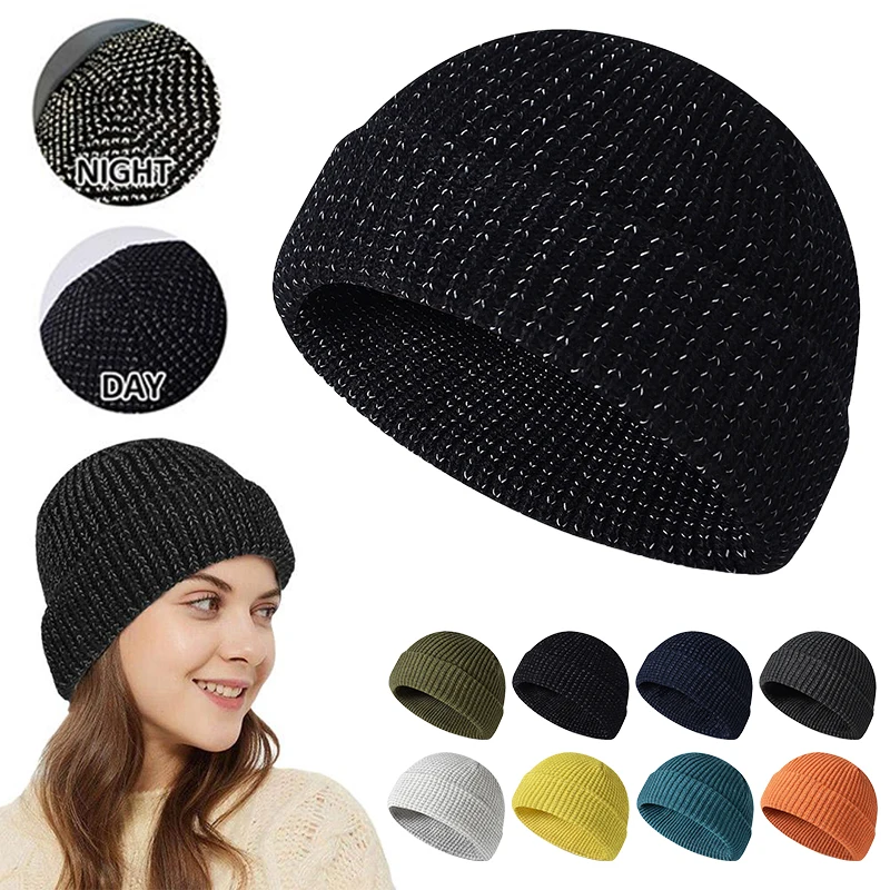 Marca Oohmy, gorro de punto reflectante noctilucente que brilla en la oscuridad, gorros de seguridad para hombres y mujeres, gorro de alta visibilidad, gorros de punto de invierno de neón