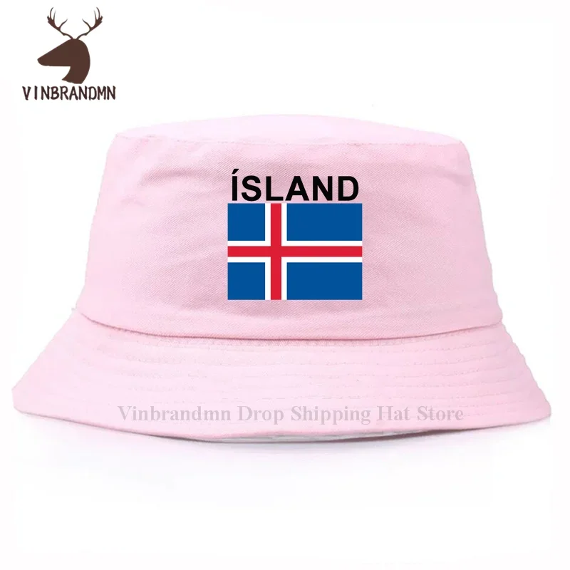 Summer cool visor baseball caps 2022 hot sale fashion Flag of Iceland country unisex bucket hat 100% cotton hip hop fishing hats