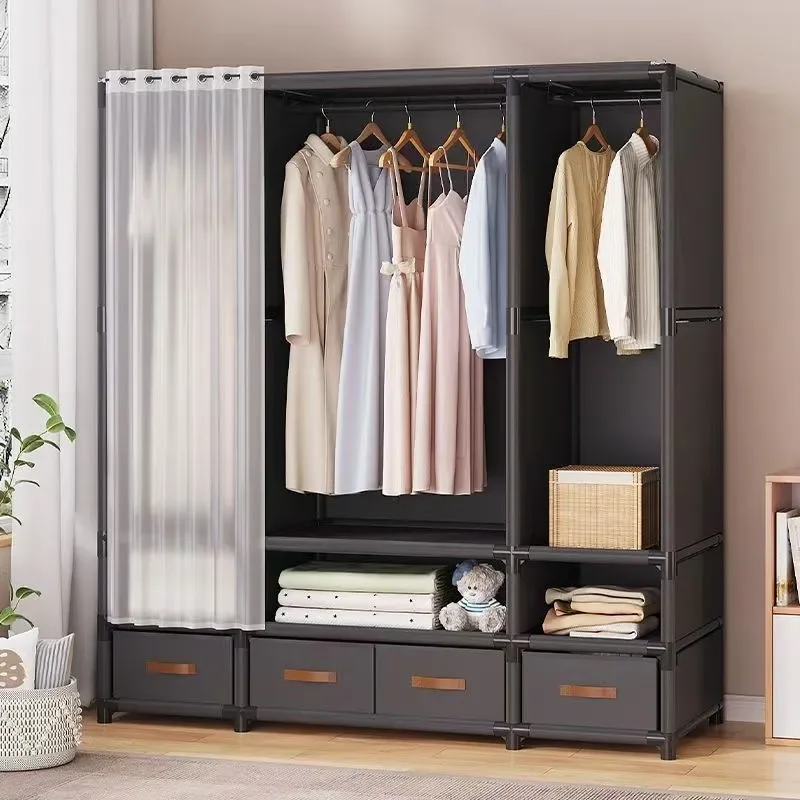 for Simple Wardrobe Steel Pipe Bold Reinforcement Group Full Steel Frame Cloth Wardrobe Rental Room Storage Cabinet Household