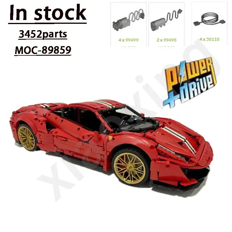 2023 Anniversary Red New Supercar MOC-89859  488GT Electric Supercar Building Block Model 3452 Parts Kids Birthday Toy Gift