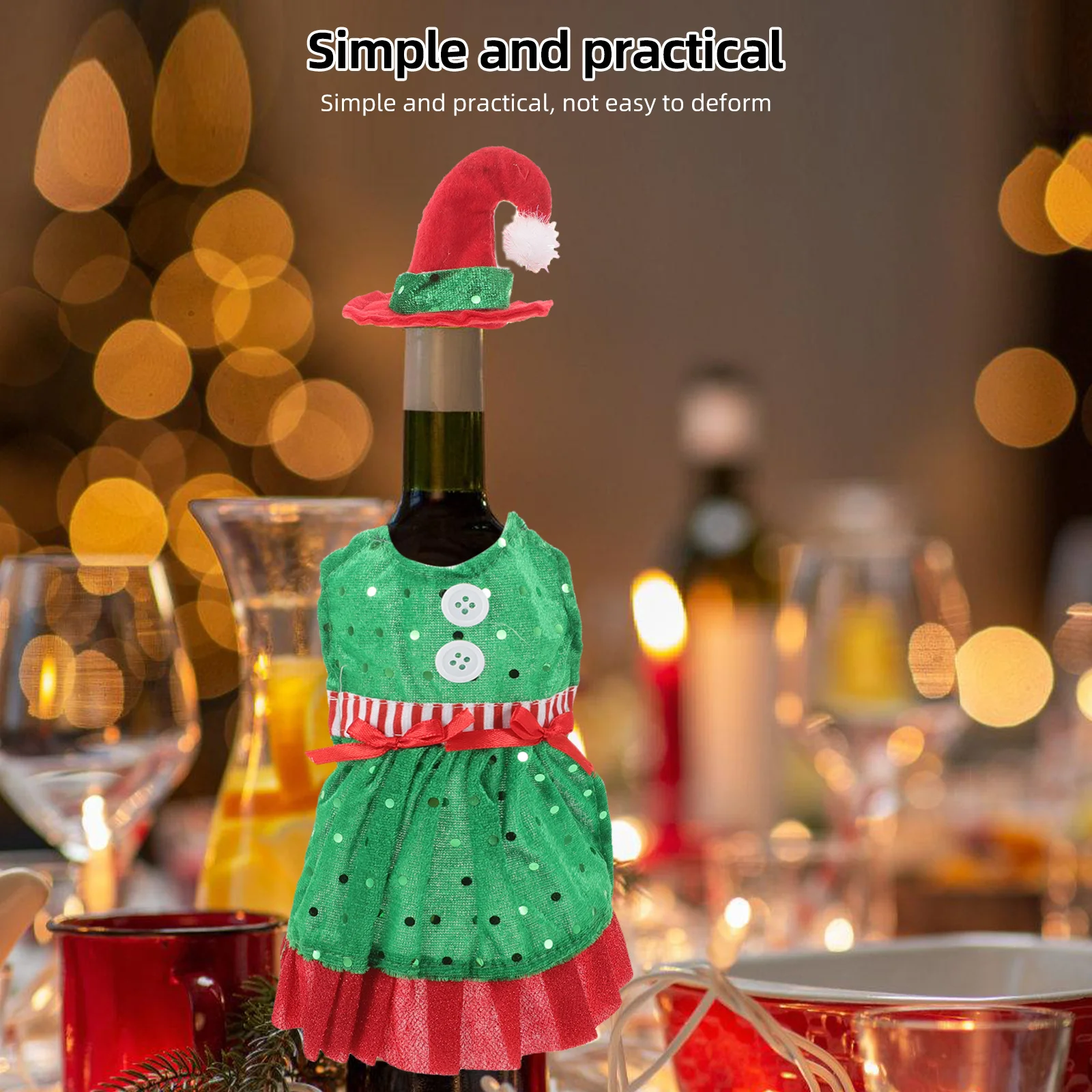 

2pcs Christmas Style Wine Bottle Cover Hat Decor Sleeve For Party Wedding Festival Reusable Bottle Wrap Accessory Bar Tools