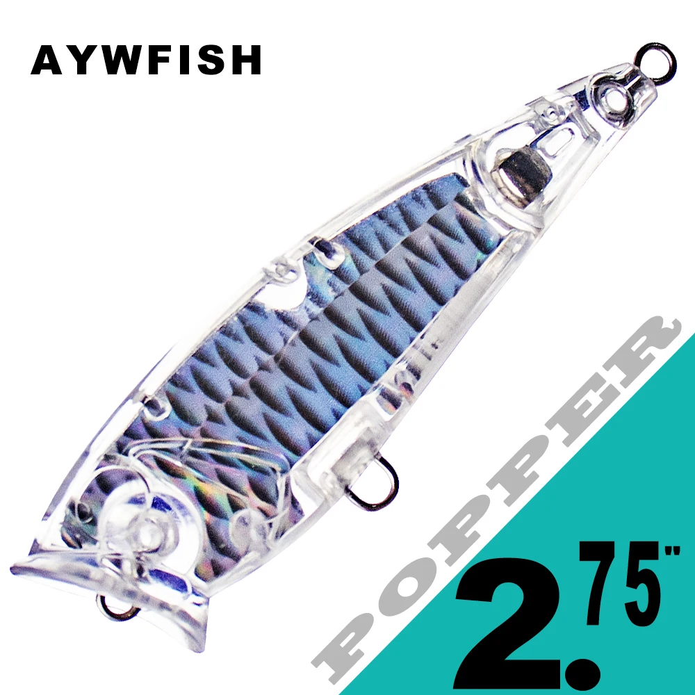 

AYWFISH, 20 шт., неокрашенная рыболовная приманка-поппер, пустая фольга внутри, искусственная жесткая приманка, 7 см, 7 г, верхняя водная приманка для DIY, снасти для окуня и щуки