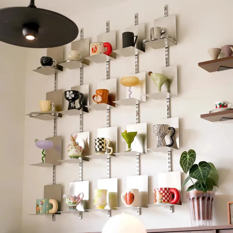 Simple modern rack living room adjustable baffle storage display rack creative stainless steel wall-mounted display rack