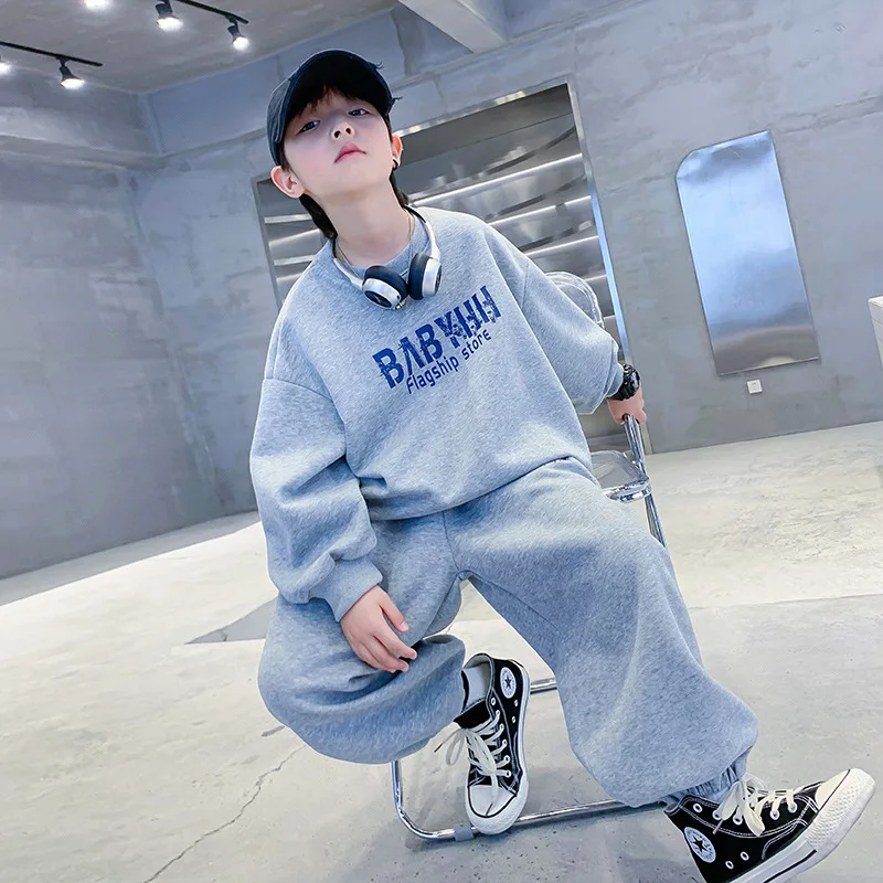 2025 Young Teenager Boy Spring Two-piece Clothes Basic Set Letter Print Cotton Swetshirt Loose Sweatpants Comfy Everyday Outfits