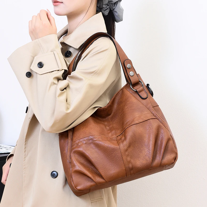 

Soft Interior Compartment Shoulder Bags 2025 High Quality Contrasting Colors Bags for Women Fashion Zipper Pu Women's Handbags