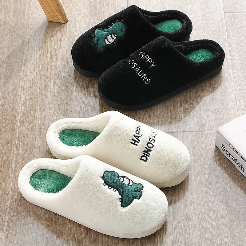 Winter Schattige Dinosaurus Paar Indoor Huis Familie Jongens En Meisjes Full Size Assortiment Effen Zwart Warm En Niet Maat 14 Slippers Voor Mannen