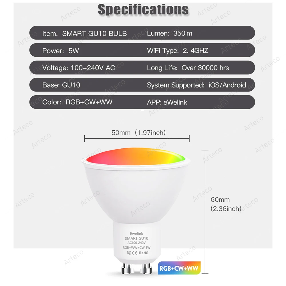 Ewelink GU10 Zigbee Żarówki LED Wifi Inteligentna lampa LED Reflektor RGB CW WW Żarówka LED Współpracuje z Alexa Google Yandex Smartthings