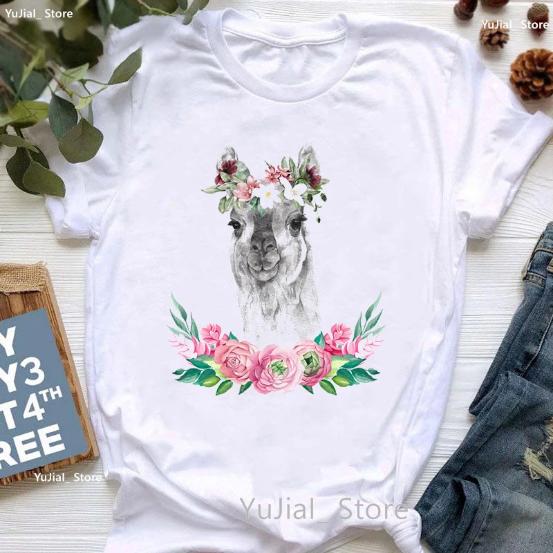 

Llama Love Alpaca Animal Print T Shirt Girls Funny Harajuku Kawaii Clothes Summer Fashion Tops Tee Shirt Femme Short Sleeve Tops