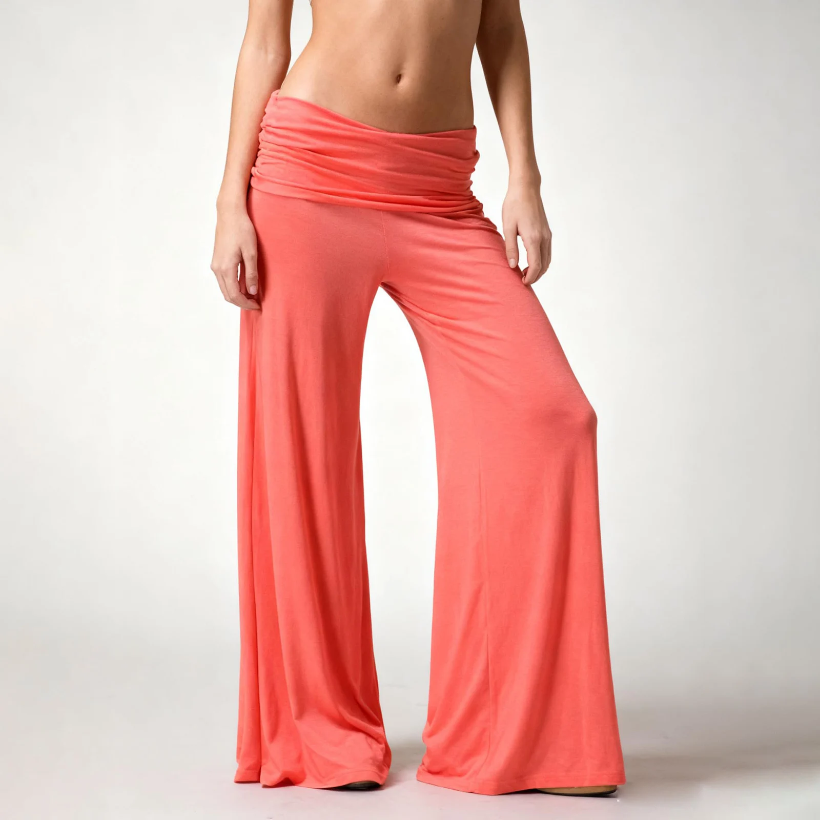 Women's Flowy Wide Leg Yoga Pants High Waisted Fold-Over Stretchy Palazzo Pants Soft Comfy Dance Pants for Pilates Daily Casual